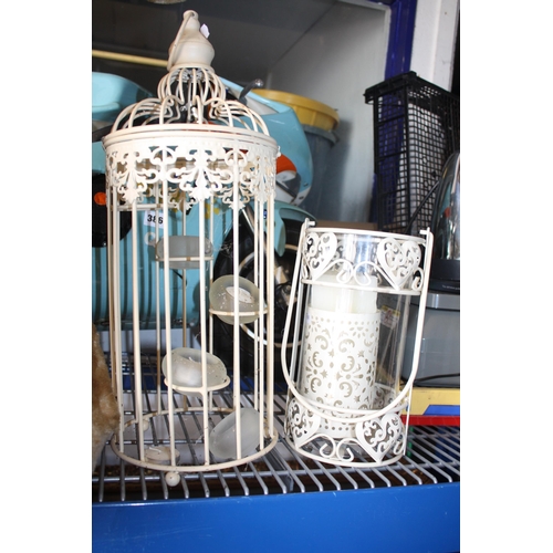 388 - Metal lantern & candle holder