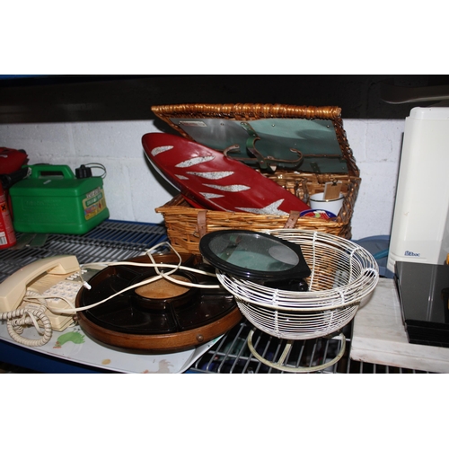 459 - Sirram picnic basket, wirework fruit bowl, hors d'oeuvres dish etc