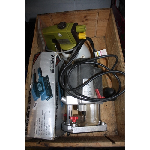 470 - Router, sander & electric sprayer in wine crate