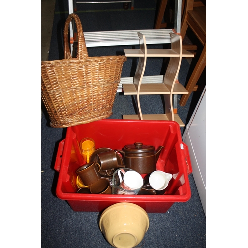 529 - Wedgwood Sterling part coffee set, wicker basket, shelf etc