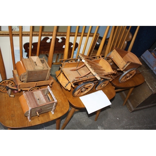 1729 - 3 wooden model carts longest 15