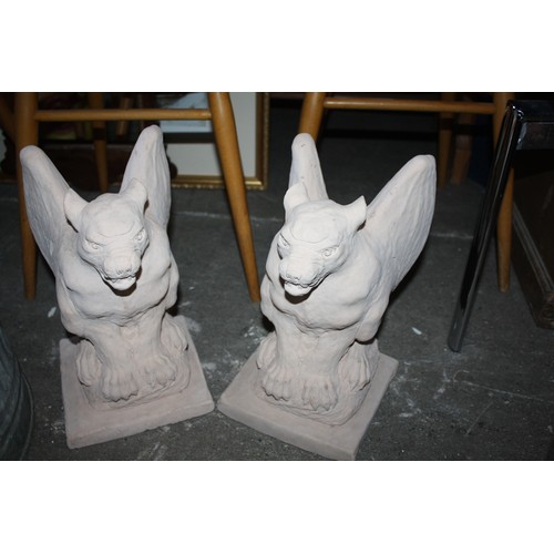 1P - Pair of concrete gargoyles finials  12