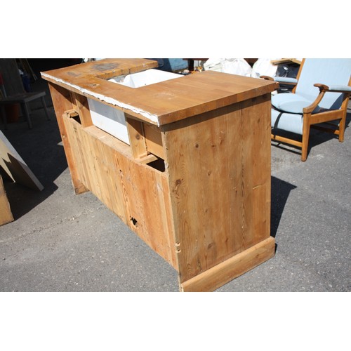 1734 - Belfast sink set in pine unit with cupboards & spare formica top 37