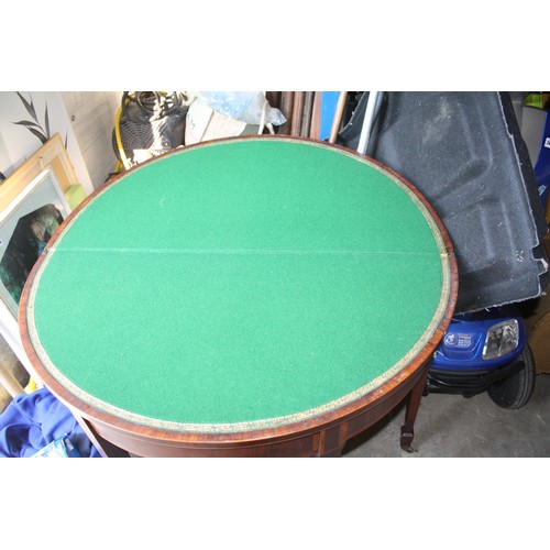 1733 - Inlaid mahogany foldover card table with green baize 29 1/2