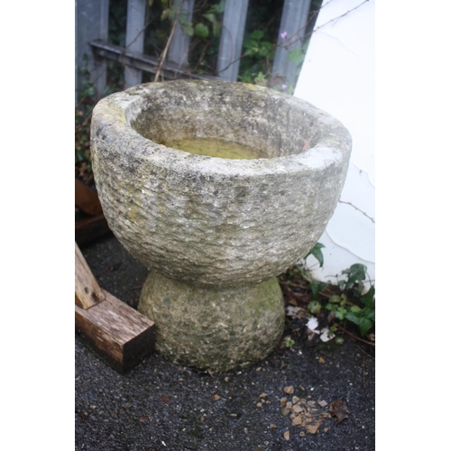 97 - Circular granite pot on stand 15