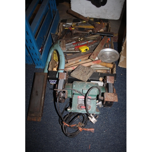 435 - Box tools, bench grinder etc