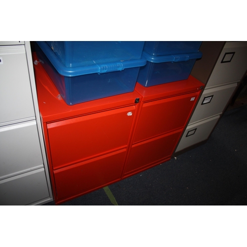 443 - 2 red 2 drawer filing cabinets- no keys