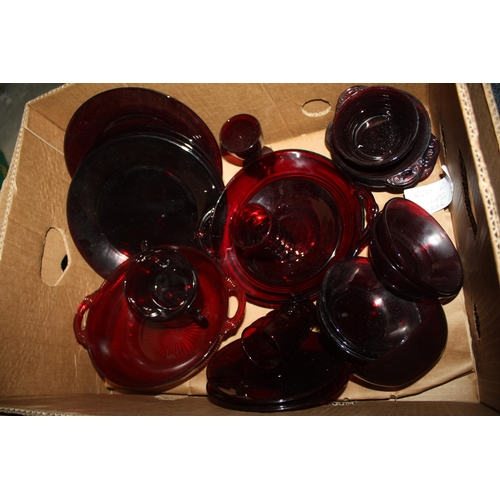 598 - Box red retro glassware