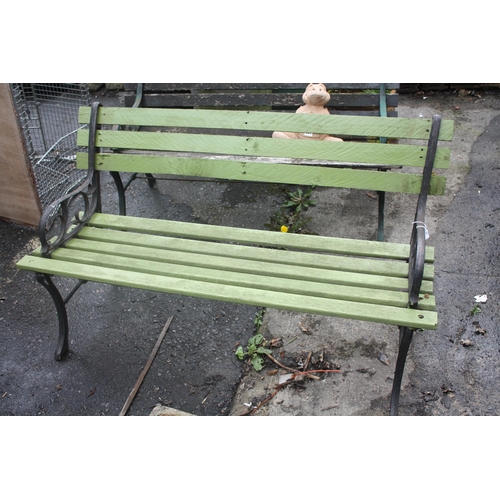 23 - Green painted metal & wood garden bench 48