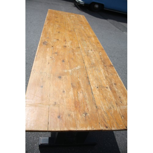 1658 - Painted base pine topped table from the Green Room Dalston Theatre 29 1/2