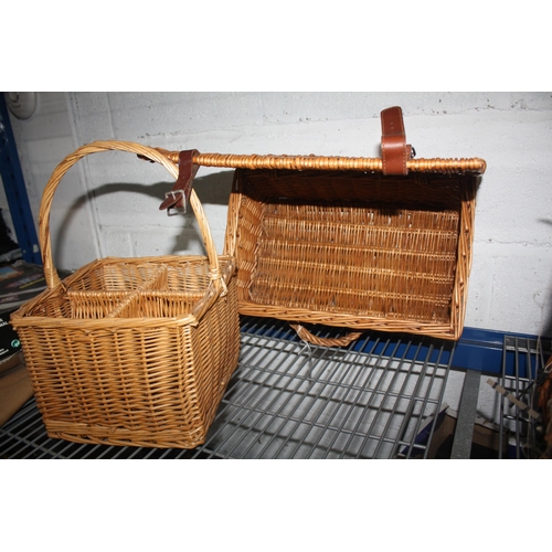 208 - Wicker hamper & 4 bottle wine basket