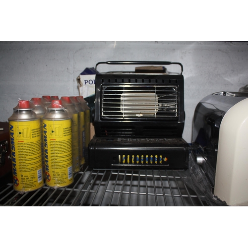 215 - Portable gas heater with 8 small 270 gramme gas bottles