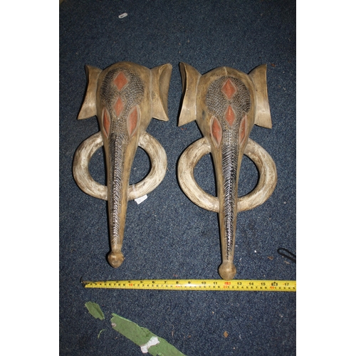 218 - 2 wooden elephant wall masks 21