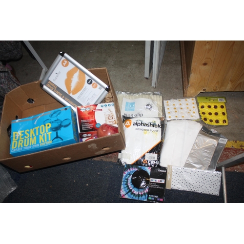 236 - Desk top drum kit, wrapping paper, overalls etc