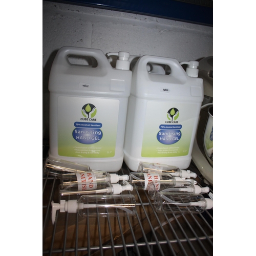 257 - 20 litres expired sanitising gel & 8 small bottles