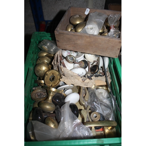 274 - Box numerous brass & porcelain door handles etc