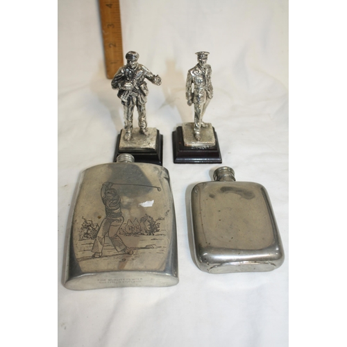 348 - 2 plated pewter military figures 4 1/2