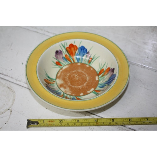 393 - Clarice Cliff Crocus pattern bowl- some rubbing