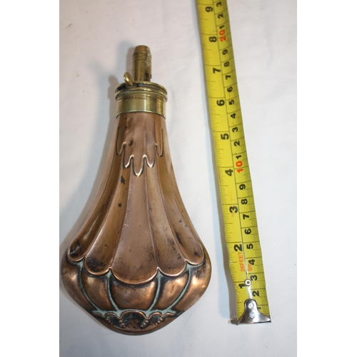 423 - Antique copper & brass powder flask