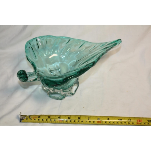 435 - Large leaf shaped coloured glass bowl 12 1/2