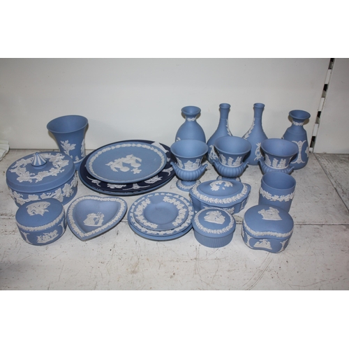 482 - Large selection Wedgwood blue jasperware