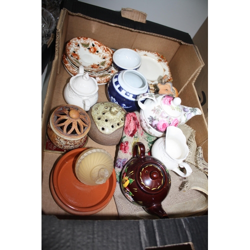 543 - Box china, tapestry etc