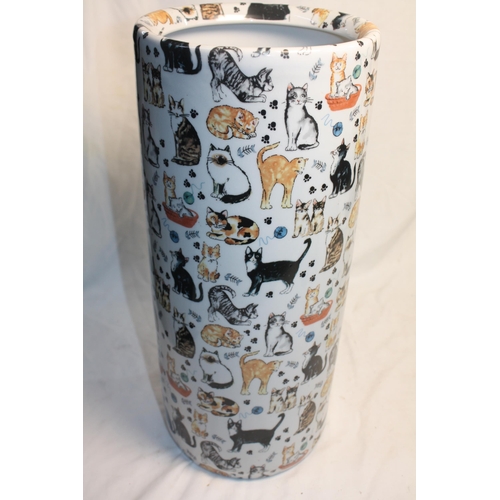 546 - China umbrella stand with cat decoration 17 1/2