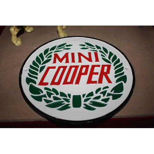 729 - Circular iron Mini Cooper plaque 9 1/2