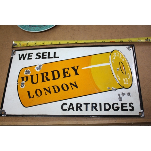 748 - Modern enamel Purdey Cartridges sign 14 1/2