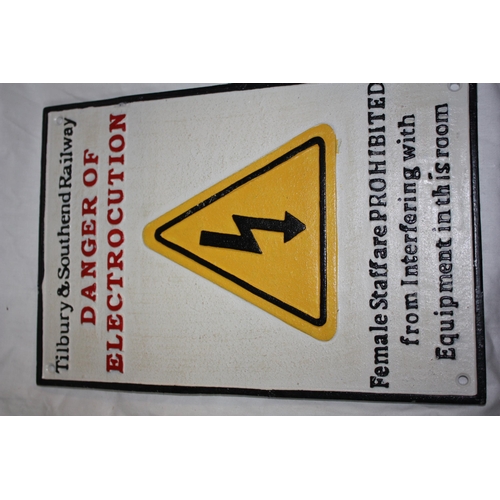 758 - Cast iron sign Electrocution 11