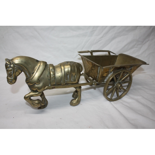 704 - Heavy brass horse & cart 18