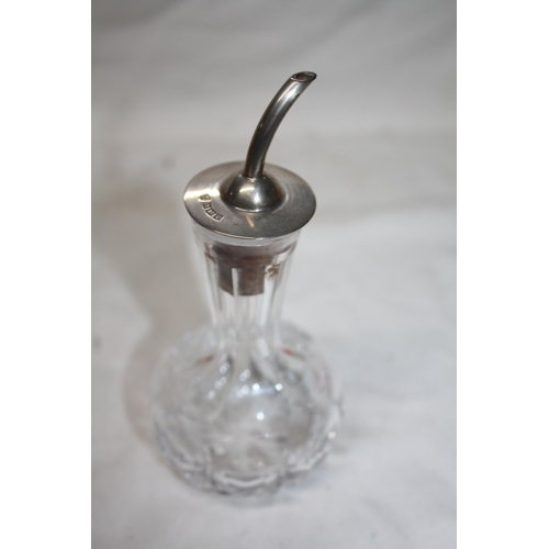 849 - Small silver & glass oil pourer 5 1/2