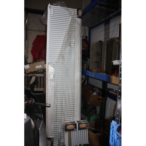 203 - Pair small radiators 400 x 450 mm & large radiator 8' x 2'