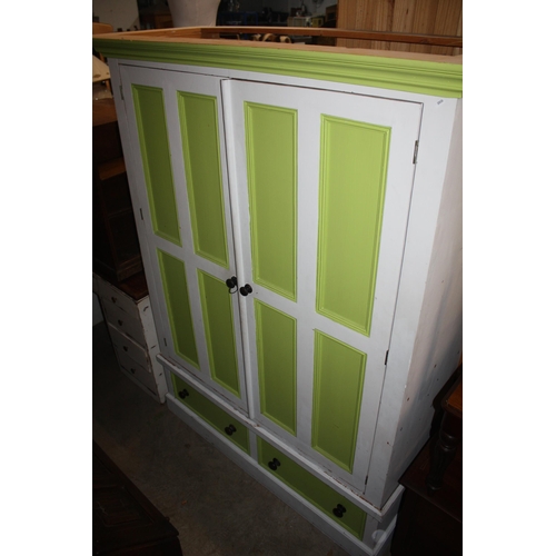 1472 - Painted pine 2 door 2 drawer wardrobe with hanging rail 75