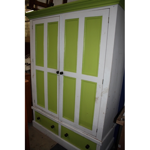 1472 - Painted pine 2 door 2 drawer wardrobe with hanging rail 75