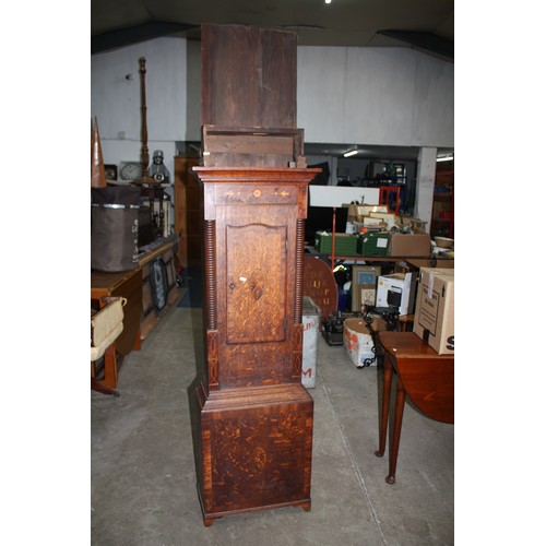 1533 - 19th Century inlaid oak cased 30 hour longcase clock with arched painted face with pendulum & weight... 