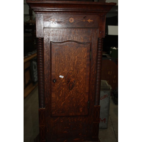 1533 - 19th Century inlaid oak cased 30 hour longcase clock with arched painted face with pendulum & weight... 