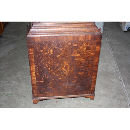 1533 - 19th Century inlaid oak cased 30 hour longcase clock with arched painted face with pendulum & weight... 