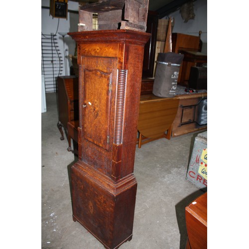 1533 - 19th Century inlaid oak cased 30 hour longcase clock with arched painted face with pendulum & weight... 