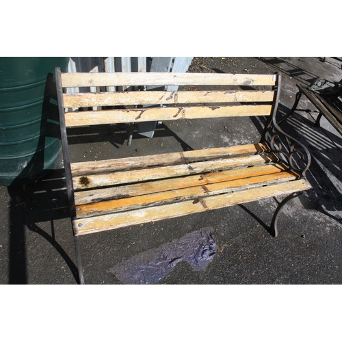 60 - Stained metal & wood garden bench 42 1/2