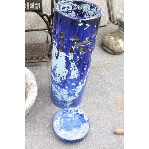 204 - Blue glazed Oriental planter with lid 24