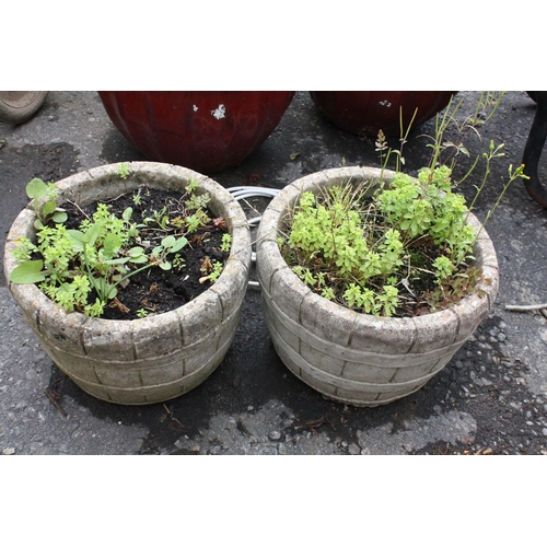 160 - Pair concrete barrel planters 8