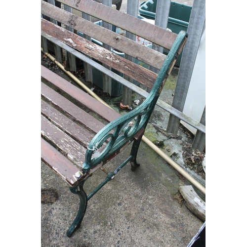 169 - Green iron bench ends with wood slats 43 1/2