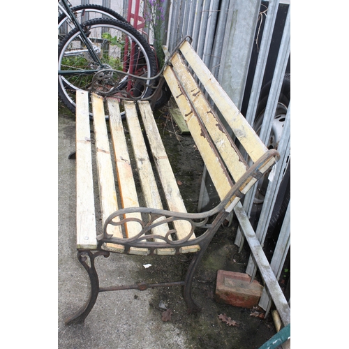 170 - Stained metal & wood garden bench 42 1/2