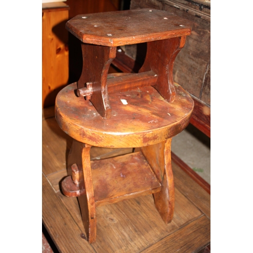 1879 - 2 stained wood stools tallest 43 cm