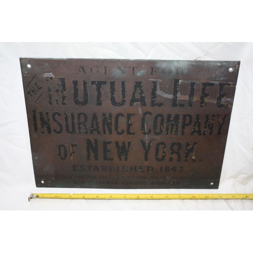 1001 - Brass Mutual Life Insurance plaque 10