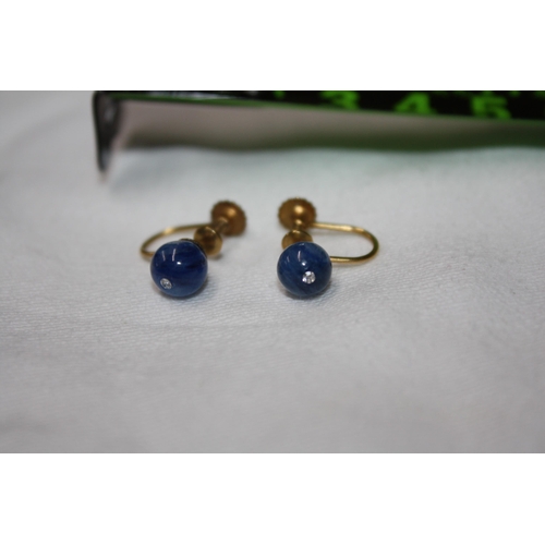 1179 - 9ct gold ball sapphire & diamond earrings