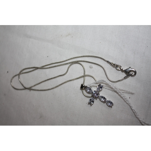 1198 - Silver stone set crucifix necklace