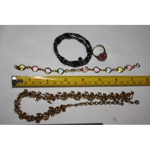 1233 - Paste set necklace, bracelet, ring & magnetic clasp necklace