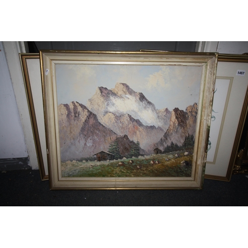 1458 - Framed & glazed oil mountain scene 19 1/2